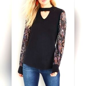 MAURICES Black Cut Out Mock Neck Blouse